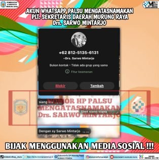 Waspada! Akun WhatsApp Palsu Catut Nama Sekda Murung Raya, Kominfo Imbau Masyarakat Bijak Bermedia Sosial